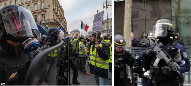 Poliția franceza înarmată cu muniție de război