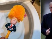 Chinezii își spală WC-ul cu o perie care îl reprezintă pe Donald Trump