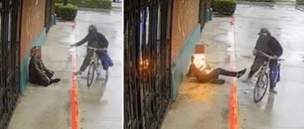 Un biciclist a stropit cu benzină un bărbat fără adăpost și i-a dat foc