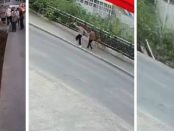 MOMENTUL ȘOCANT în care două femei cad într-o groapă când trotuarul se prăbușește