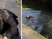 Unui om al străzii doi huligani i-au turnat bere pe cap apoi l-au împins într-un canal